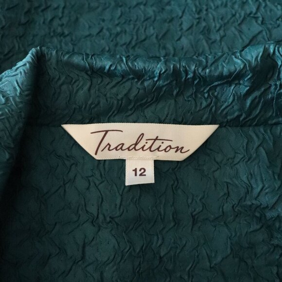 Vntg‎ Traditions Women's Sz 12 Green Crinkle Open Front Collared Lined Blazer - Picture 9 of 11